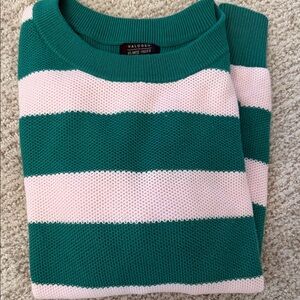 Halogen Women's Sweater in Green and Pink Stripes